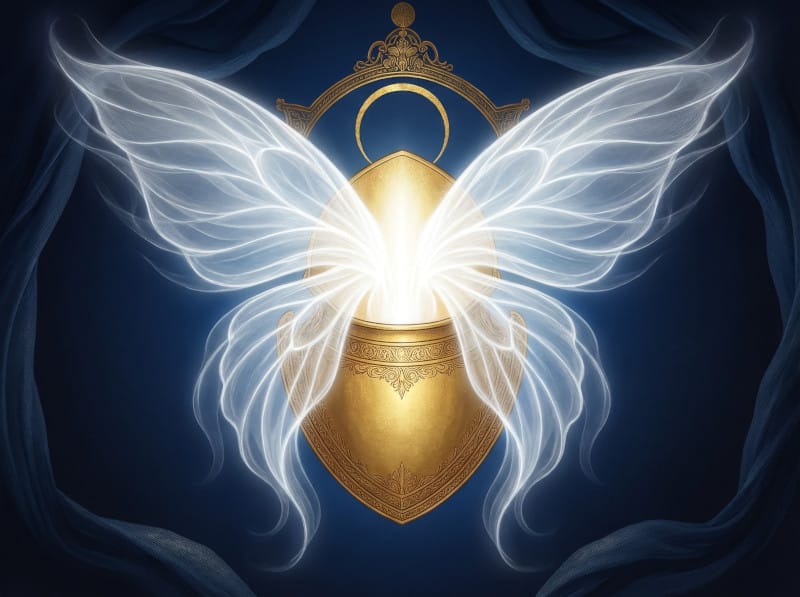 A luminous illustration of a white butterfly emerging from a golden cocoon, representing St. Teresa's teaching on the soul's transformation during the Prayer of Union.